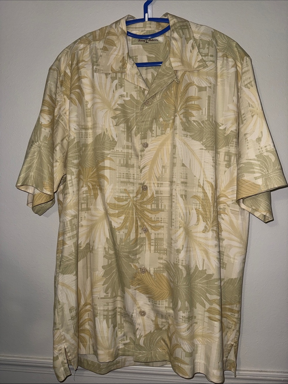 Tommy Bahama | 100% Silk Mens Button Down Tropical Palm Print Short Sleeve Med